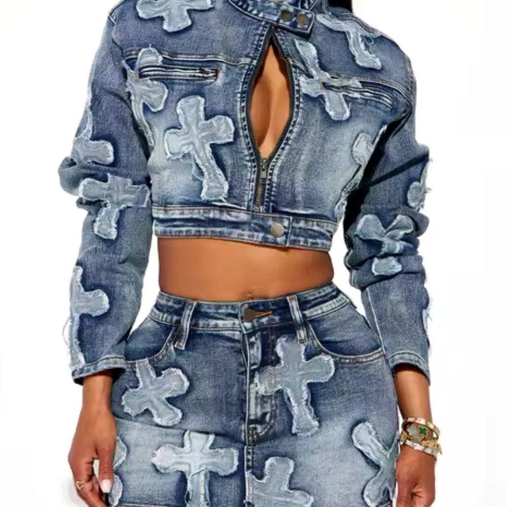 Denim Skirt Outfit Set Sexy Women Elegant Two Pieces Jeans Club Matching Set Top
